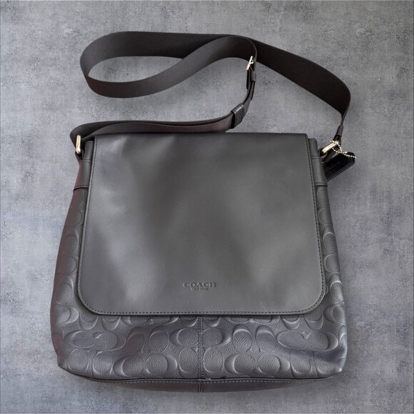 BLACK LEATHER COACH OF NEW YORK‎ SHOULDER BAG (UNISEX) NWOT - Picture 1 of 9
